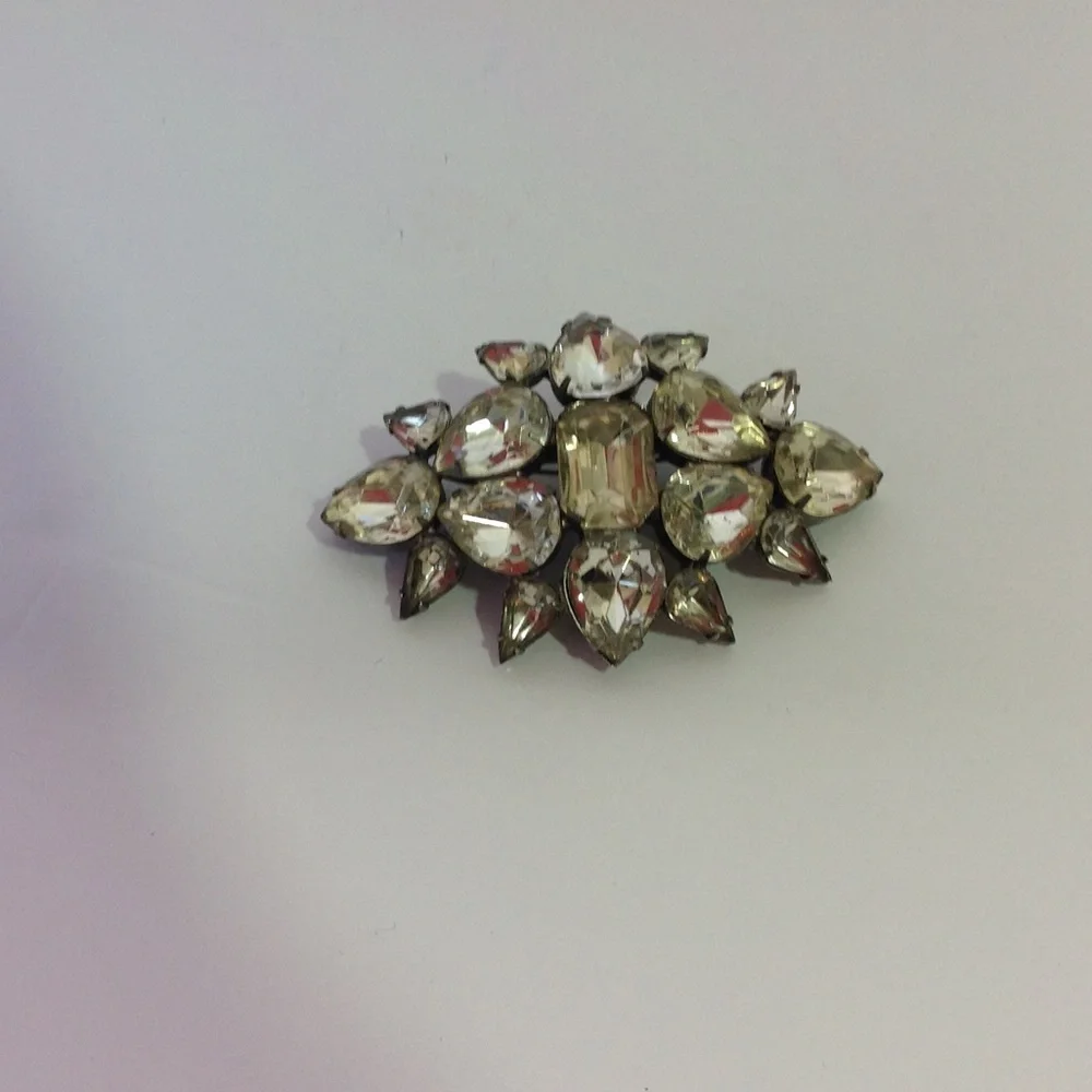 Vintage Rhinestone Brooch Glass Large Pin